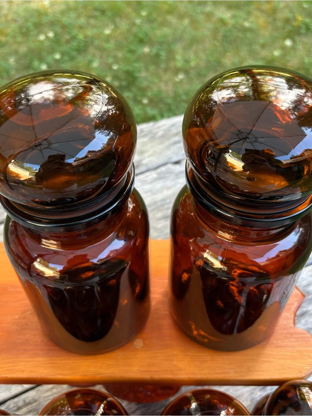 Set of Six Vintage Belgium Amber Brown Glass Apothecary Bottles